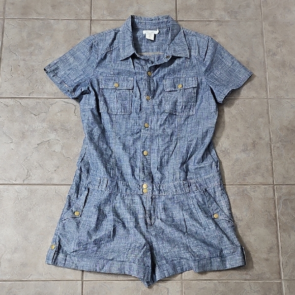 silence + noise Pants - Silence + Noise Blue Button-Up Romper